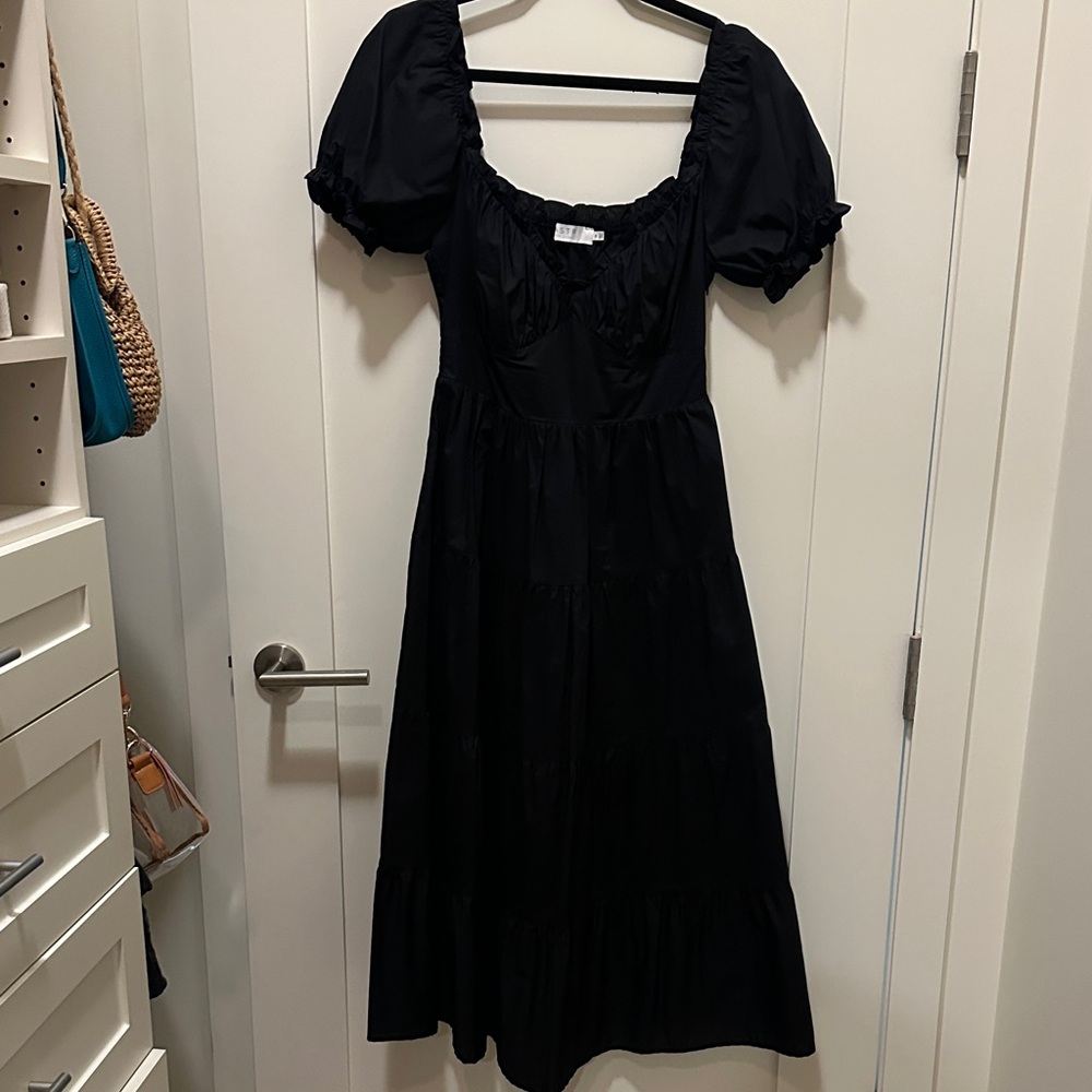 Astr The Label Black Long Sleeve Dress with Puff Sleeves